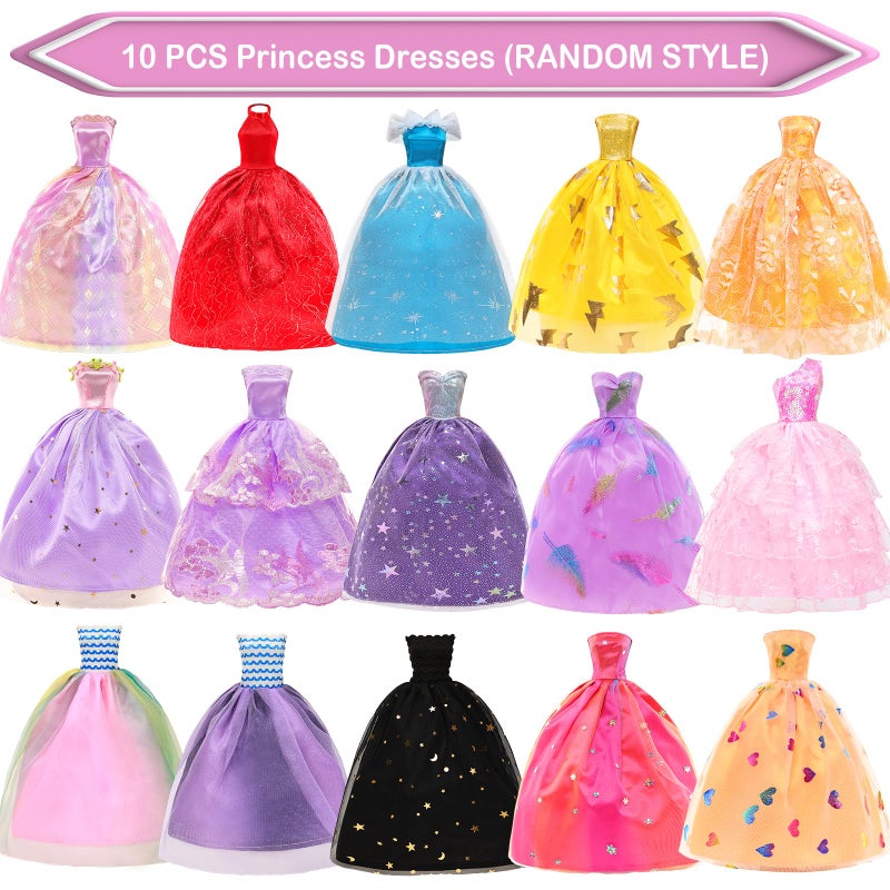 BARWA 10 Pcs Doll Dresses with 17 Accessories Handmade Doll Clothes and Accessories Wedding Gowns Party Dresses for 11.5 inch Dolls - Image 2
